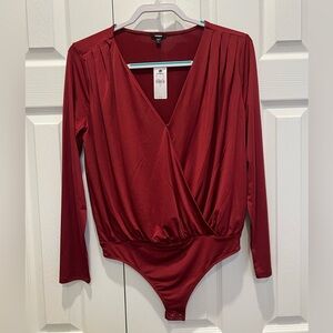 Express V-neck Long Sleeve Faux Wrap Bodysuit